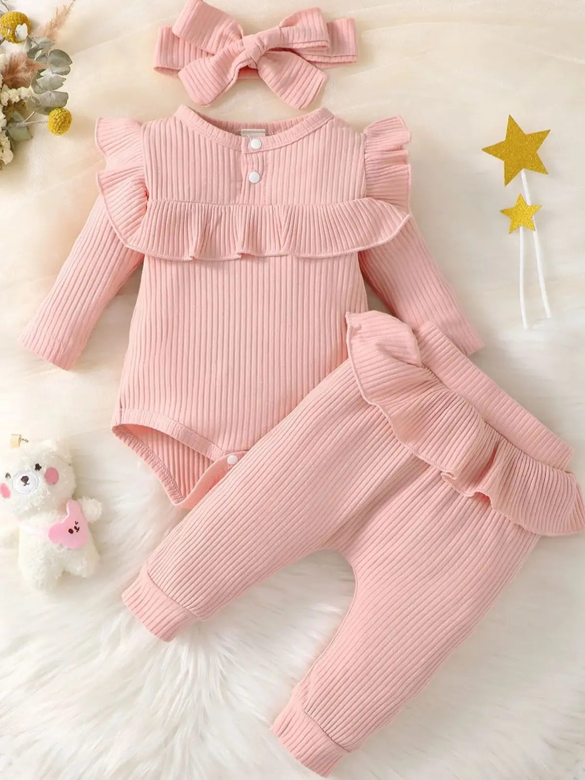 Baby Girl 3Pcs Ruffle Bodysuit