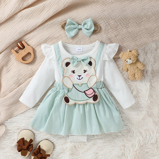 Baby Gilr Cute Bear Jumpsuit &Bow