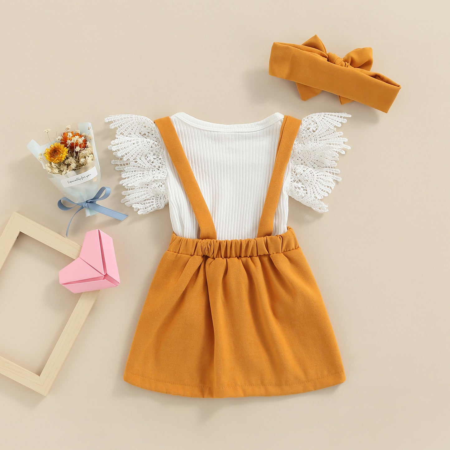 Baby Girl Romper & Headband 3Pcs