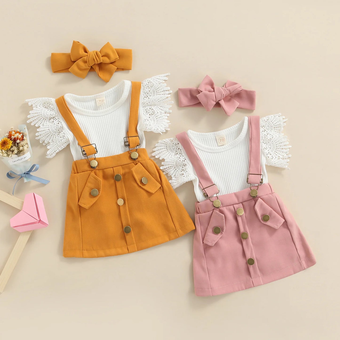 Baby Girl Romper & Headband 3Pcs