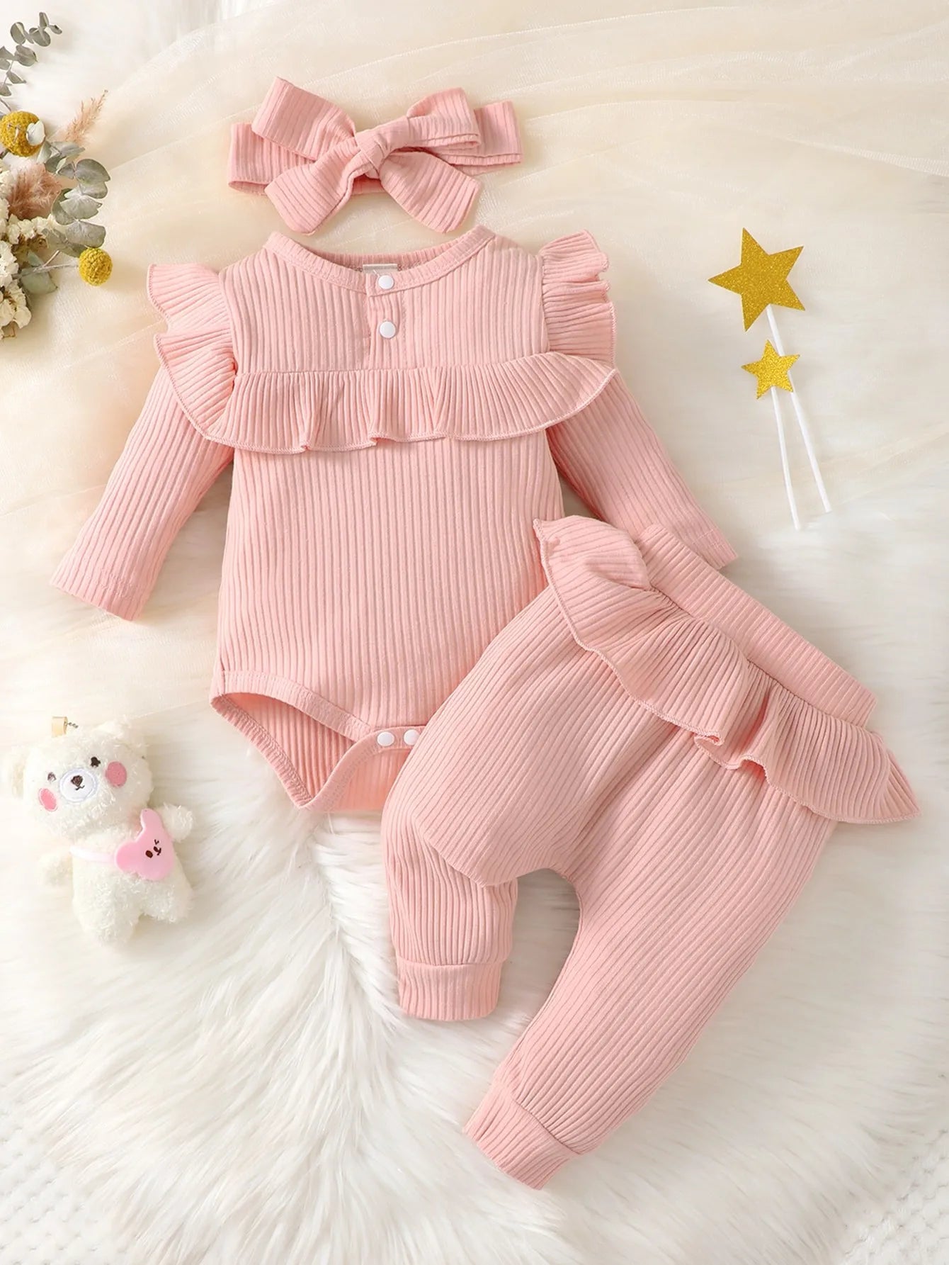 Baby Girl 3Pcs Ruffle Bodysuit