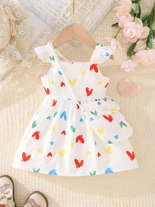 Baby Girl Rainbow Heart Dress & Bag