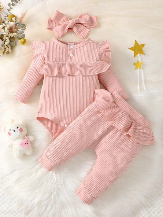 Baby Girl 3Pcs Ruffle Bodysuit