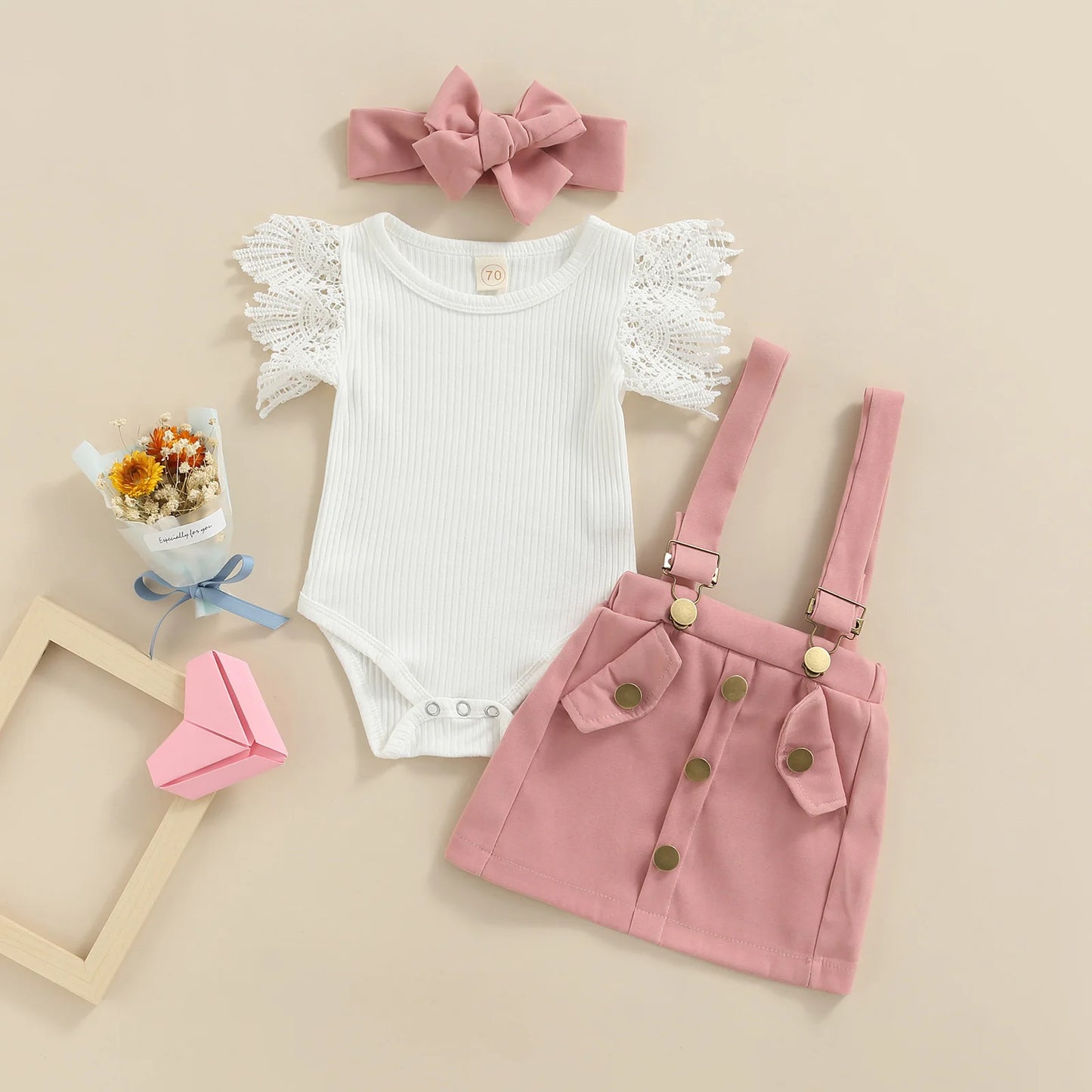 Baby Girl Romper & Headband 3Pcs