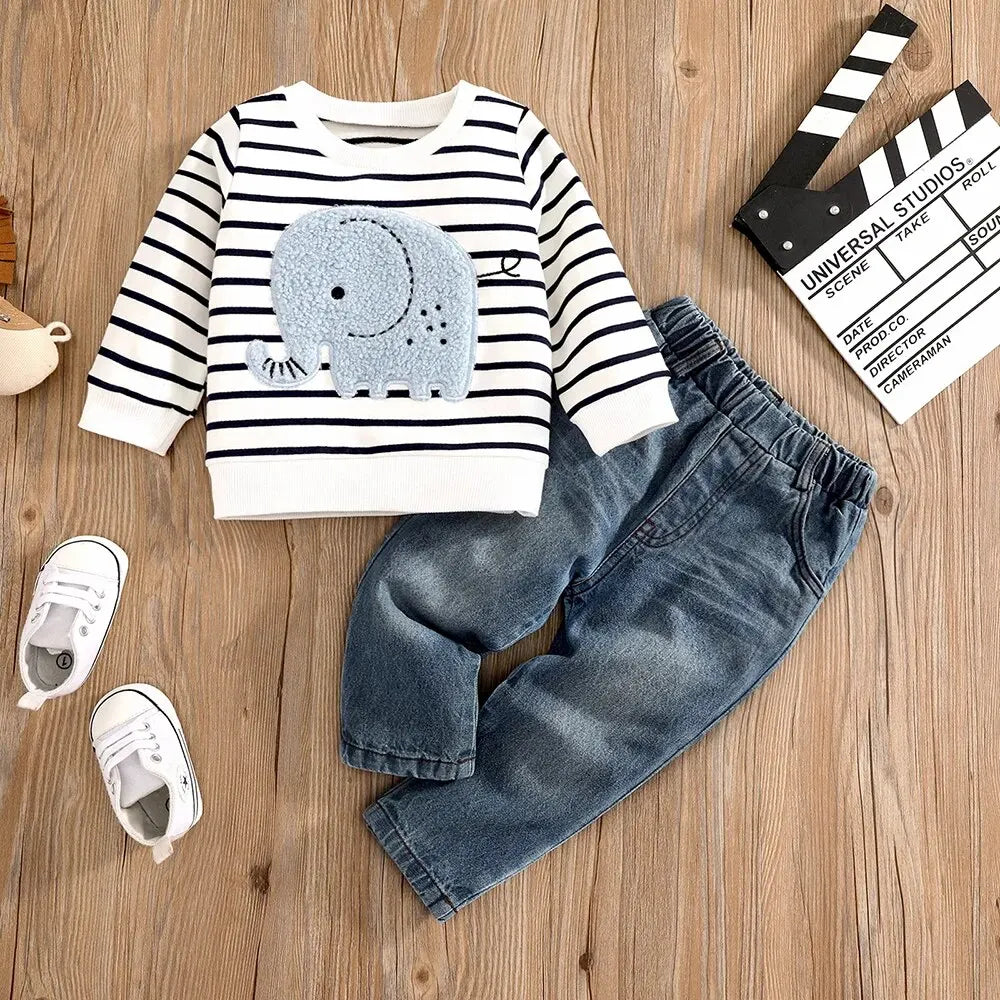 Baby Boy Gray Elephant Two Piece Set