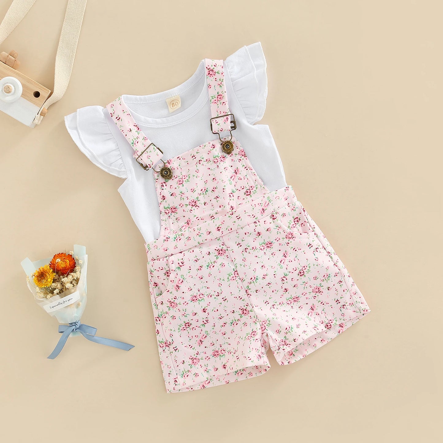 Baby Girl Flowers Suspender 2Pcs